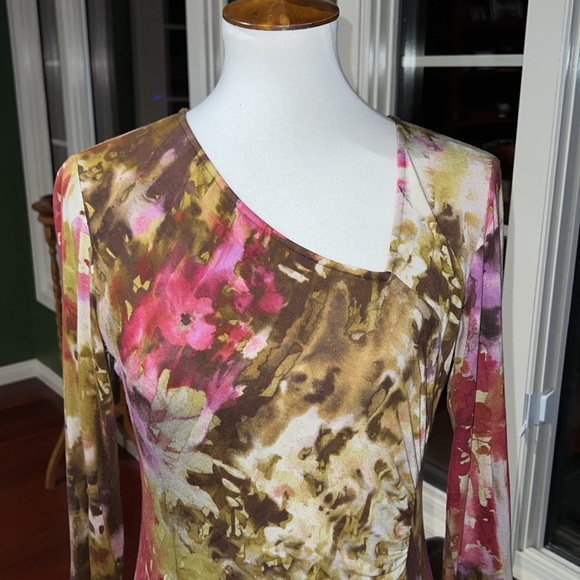 Lafayette 148 New York Dress Asymmetrical Neckline Size 8 Midi Abstract floral - Picture 2 of 16